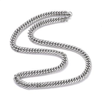 201 Stainless Steel Cuban Link Chain Necklace with 304 Stainless Steel Clasps for Men Women, Stainless Steel Color, 23.82 inch(60.5cm), Link: 11x8.5x2mm