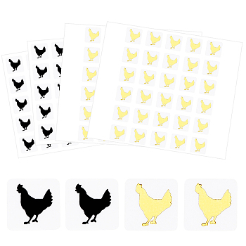 80 Sheets 2 Color Cartoon Animal Meal Stickers, Adhesive Square Paper Labels, Gold & Black, Rooster Pattern, 6.6~7.8x8.1~9x0.02cm, 30pcs/sheet, 40sheets/color