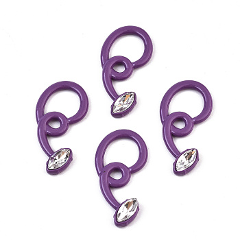 Spray Painted Alloy Pendants, with Glass, Cadmium Free & Lead Free, Purple, 29.5x15x4mm
