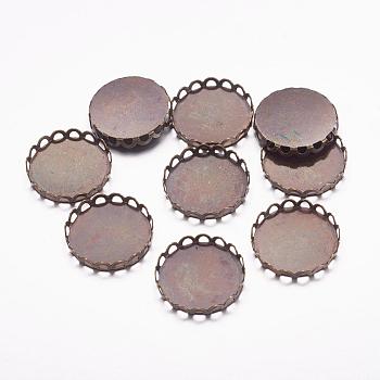 Brass Lace Edge Bezel Cups, Cabochon Settings, Cadmium Free & Lead Free, Flat Round, Antique Bronze, Tray: 18mm
