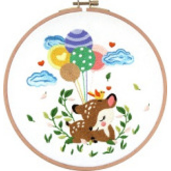 Cartoon Animal Pattern Embroidery Beginner Kits, including Embroidery Fabric & Thread, Needle, Instruction, Deer, 220x150x10mm