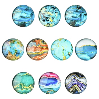 Glass Marbleize Cabochons, Flat Round, Mixed Color, 20x4.5mm