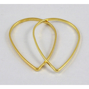 Brass Links, teardrop, plated in golden color, about 25mm wide, 38mm long, 1mm thick