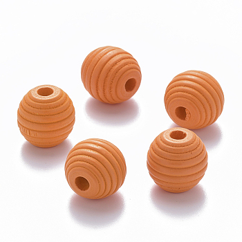 Painted Natural Wood Beehive European Beads, Large Hole Beads, Round, Orange, 18x17mm, Hole: 4.5mm