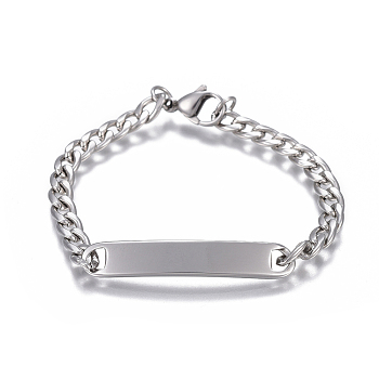 304 Stainless Steel Link Bracelets, with Curb Chains and Lobster Claw Clasps, Stainless Steel Color, 5-3/4 inch(14.5cm), 4mm