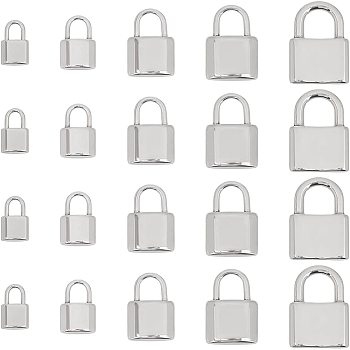 20Pcs 5 Styles 304 Stainless Steel Pendants, Padlock, Stainless Steel Color, 18.5x12x5mm, Hole: 5mm