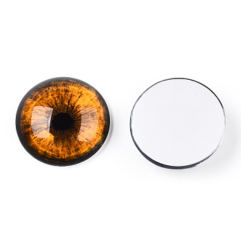 Glass Cabochons, Half Round with Eye, Orange, 20x6.5mm