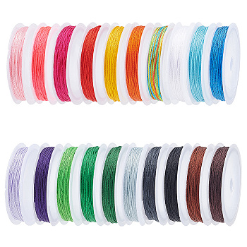 20 Rolls 20 Colors Polyester Cord Set, Mixed Color, 0.8mm, about 10.94 Yards(10m)/Roll, 1 Roll/Color