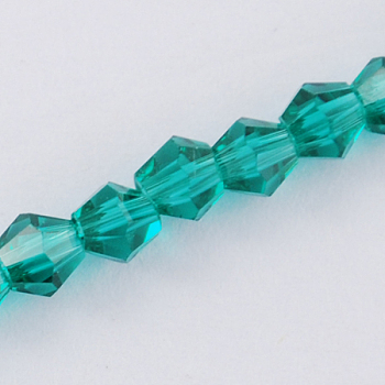 Imitation Austrian Crystal 5301 Bicone Beads, Faceted Glass Beads Strands, Dark Cyan, 6x6mm, Hole: 1.2mm, about 47~48pcs/strand, 10.24 inch~10.43 inch(26~26.5cm)