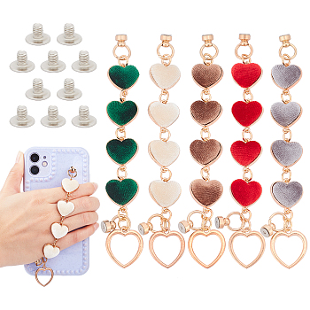 PANDAHALL ELITE 5Pcs 5 Colors Alloy Plush Heart Link Chain for DIY Keychains, Phone Case Decoration Jewelry Accessories, with Alloy Screw Nuts, Iron Screws, Mixed Color, 15.5cm, 1pc/color