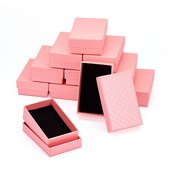 Rectangle Cardboard Paper Jewelry Box, Rhombus Print Jewelry Case with Sponge Inside, for Earring Packaging, Pink, 8.1x5.1x2.6cm