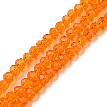 Transparent Glass Beads Strands, Faceted, Rondelle, Orange, 3x2mm, Hole: 0.8mm, about 185~190pcs/strand, 15.5~16 inch(39.3~40.6cm)