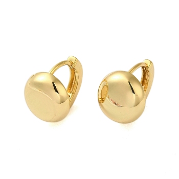 Flat Round Brass Hoop Earrings for Women, Real 18K Gold Plated, 12.5x10.5mm