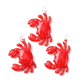Handmade Lampwork Pendants, Crab, Red, 38x23x5mm, Hole: 2.5mm