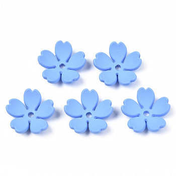 Rubberized Style Opaque Acrylic Bead Caps, 5-Petal, Flower, Cornflower Blue, 14.5x15x4.5mm, Hole: 1.7mm