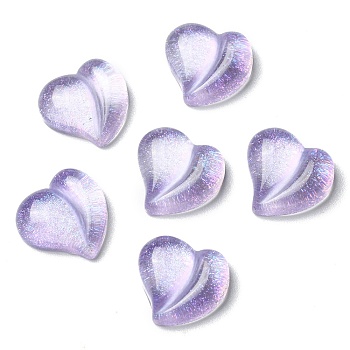 Translucent Resin Cabochons, Glitter Heart, Lilac, 15.5x16x6.5mm