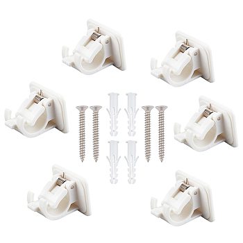 Gorgecraft 6 Sets Plastic Self Adhesive Curtain Rod Hanger, with Iron and Plastic Screws Accessories, Wall Hooks Drapery Pole & Fixings, for Bathroom Kitchen Home Bathroom and Hotel, White, 4.05x4.4x3.3cm