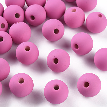 Acrylic Beads, Rubberized Style, Half Drilled, Round, Camellia, 16mm, Hole: 3.5mm