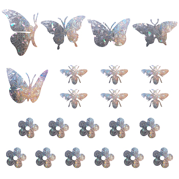 PET Window Stickers Brick Pattern Stickers, Butterfly & Bees & Flower, Clear, 6.2~20.5x7.25~15.6x0.02cm, 22pcs/set