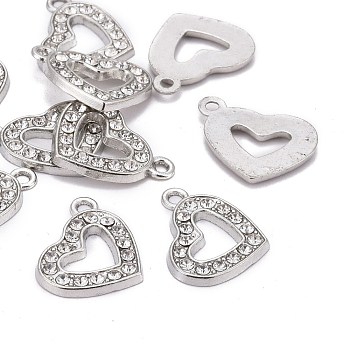 Valentine Day Ideas Alloy Rhinestone Pendants, Cadmium Free & Lead Free, Heart, Platinum Color, about 19mm wide, 15mm long, hole: 2mm