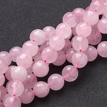 Natural Rose Quartz Beads Strands, Faceted,  Round, Pink, 10mm, Hole: 1mm, about 19pcs/strand, 7.8 inch