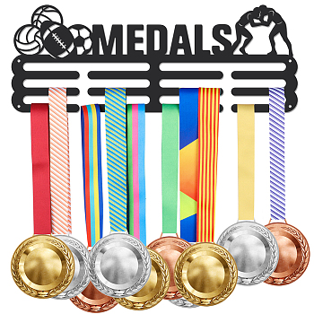 Sports Ball & Wrestling Theme Iron Medal Hanger Holder Display Wall Rack, with Screws, Medal Pattern, 150x400mm
