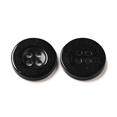 15mm Black Flat Round Resin 4-Hole Button