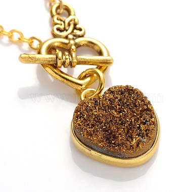 Valentine's Day Heart Electroplate Natural Druzy Crystal Lariat Necklaces(NJEW-JN01143)-4