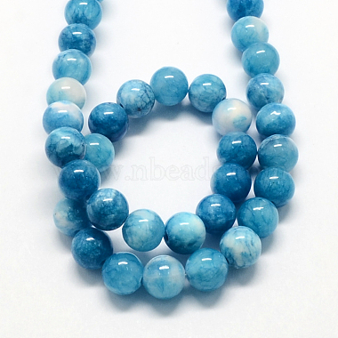Dodger Blue Round White Jade Beads