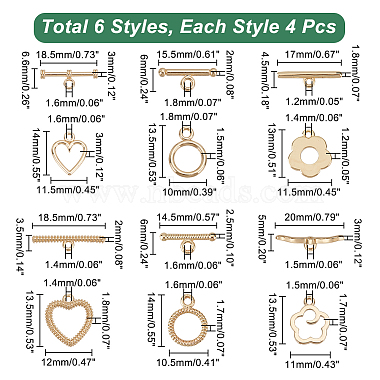 24Pcs 6 Styles Rack Plating Brass Toggle Clasps(KK-DC0001-45)-2