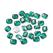 Pointed Back Glass Rhinestone Cabochons, Faceted, Rectangle Octagon, Med.Emerald, 10x8x3.5mm(RGLA-T079-8x10mm-15)