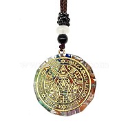 Orgonite Chakra Natural & Synthetic Mixed Stone Pendant Necklaces, Nylon Thread Necklace for Women, Flat Round, Triangle, 25.59 inch(65cm)(PZ4674-01)