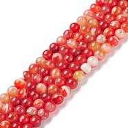 Natural Striped Agate/Banded Agate Bead Strands, Round, Dyed & Heated, Dark Orange, 8mm, Hole: 1mm, about 47~48pcs/strand, 14.5 inch(G-K155-A-8mm-05)