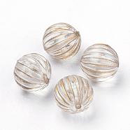 Plating Transparent Acrylic Beads, Golden Metal Enlaced, Corrugated Round, Clear, 14mm, Hole: 2mm, about 340pcs/500g(PACR-Q115-60-14mm)