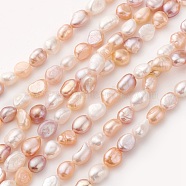 Natural Cultured Freshwater Pearl Beads Strands, Nugget, PeachPuff, 9~14x6~9mm, Hole: 0.5mm, about 36pcs/strand, 13.9~14.1 inch(35.5~36cm)(PEAR-G007-14)