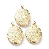 Brass Locket Pendants, Photo Frame Pendants for Necklaces, Long-Lasting Plated, Oval with Flower, Real 18K Gold Plated, 33.5x23.5x6mm, Hole: 4x3mm, 23x16mm Inner Diameter(X-KK-P199-09G)