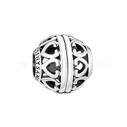 TINYSAND Rondelle 925 Sterling Silver Open Your Heart European Hollow Beads, Large Hole Beads, Platinum, 11.41x10.91x11.48mm, Hole: 4.46mm(TS-C-036)