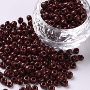Glass Seed Beads, Opaque Colours Seed, Round, Coconut Brown, Size: about 4mm in diameter, hole:1.5mm, about 1000pcs/100g(X1-SEED-A010-4mm-46)