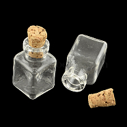 Cuboid Glass Bottle for Bead Containers, with Cork Stopper, Wishing Bottle, Clear, 25x14x14mm, Hole: 6mm, Bottleneck: 9.5mm in diameter, Capacity: 2ml(0.06 fl. oz)(AJEW-R045-05)