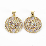 Brass Micro Pave Clear Cubic Zirconia Pendants, Nickel Free, Flat Round, Real 16K Gold Plated, 20x19x2.5mm, Hole: 3x5mm(ZIRC-Q200-044-NF)