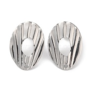 304 Stainless Steel Stud Earring Findings, Hollow Oval with Hole, Stainless Steel Color, 23x16.5mm, Hole: 1.5mm, Pin: 0.8mm(STAS-P328-16P)