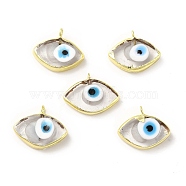 Handmade Lampwork Pendants, with Rack Plating Brass Findings, Long-Lasting Plated, Evil Eye, Clear, 17~18x21~22x4~4.5mm, Hole: 2mm(LAMP-F026-06B)