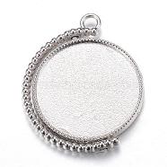 Rotatable Tibetan Style Alloy Pendant Cabochon Settings, Cadmium Free & Lead Free, Double-sided Tray, Flat Round, Platinum, Tray: 25mm, 36x29.5x4mm, Hole: 3mm(PALLOY-S087-012P)