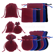 48Pcs 12 Styles Rectangle Velvet Drawstring Pouches, Candy Gift Bags Christmas Party Wedding Favors Bags, Mixed Color, 9~12x7~10cm, 4pcs/style(TP-NB0001-49)
