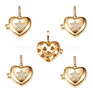 Brass Micro Pave Clear Cubic Zirconia Diffuser Locket Pendants, Long-Lasting Plated, Lead Free & Cadmium Free, Heart with Star, Real 18K Gold Plated, 19x23x8mm, Hole: 5.5x3mm, 5pcs/box(ZIRC-SZ0003-59)