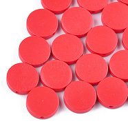 Painted Natural Poplar Wood Beads, Flat Round, Red, 15x4.5mm, Hole: 1.2mm(WOOD-S045-063A-02)