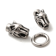 Tibetan Style 304 Stainless Steel Spring Gate Rings, Manual Polishing, Antique Silver, 56mm(FIND-Z046-04AS-04)