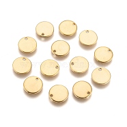 Ion Plating(IP) 304 Stainless Steel Charms, Blank Stamping Tag, Flat Round, Golden, 10x1mm, Hole: 1.2~1.5mm(STAS-F075-07A)