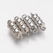 Brass Magnetic Clasps with Loops, Nickel Free, Column, Platinum, 17x6mm, Hole: 2mm(X-MC026-NF)