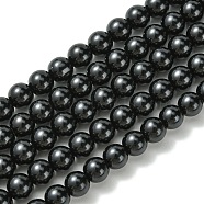 Eco-Friendly Glass Pearl Bead Strands, Round, Dyed, Cotton Cord Threaded, Black, 8mm, Hole: 1.2~1.5mm, about 52pcs/strand, 15.7 inch(X-HY-A008-8mm-RB080)